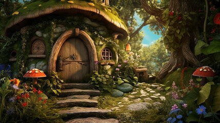Obraz premium A photo of a whimsical garden with a fairy door.