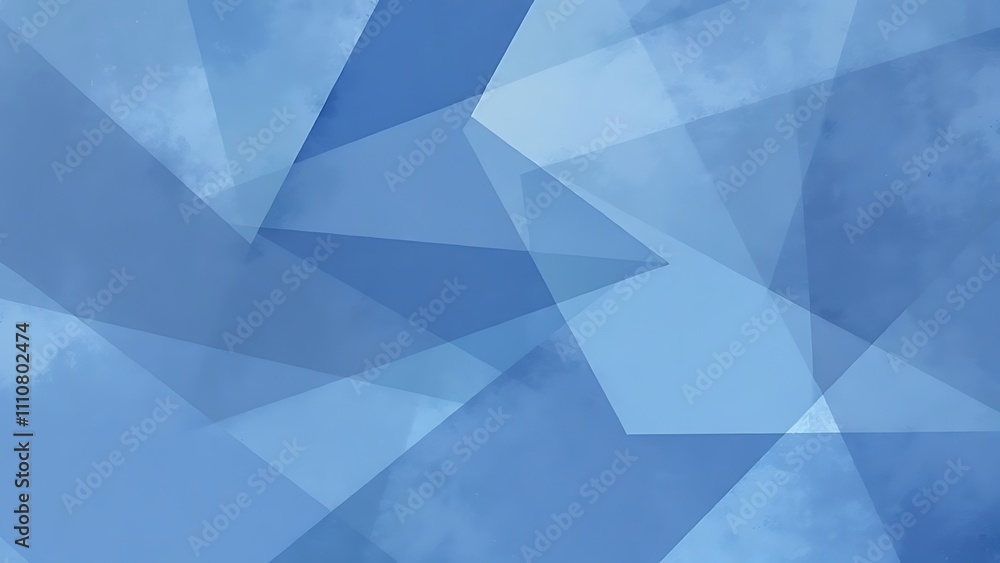 Poster modern abstract blue background design with layers of textured white transparent material in triangl