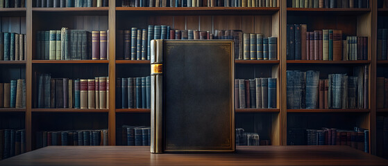 Fototapeta premium Antique Book on Wooden Table in Classic Library Setting