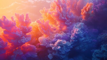 Fototapeta premium Vibrant coral reef in sunset light, underwater scene.