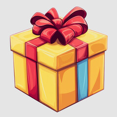 Colorful gift box illustration with vibrant ribbon decoration, perfect for celebrations, holidays, and festive occasions, showcasing a cheerful design