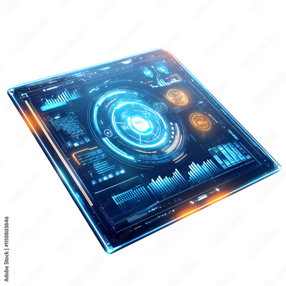 Poster futuristic digital interface display tech space graphic visualization modern workspace close-up inno