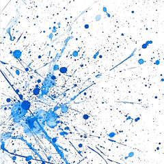 Watercolor blue background paint splatter overlay isolated on white & transparent a background.