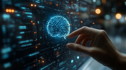 A man touching the brain working of Artificial Intelligence (AI).