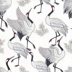 Obraz premium Seamless pattern of a Set of crane,Japanese kimono style