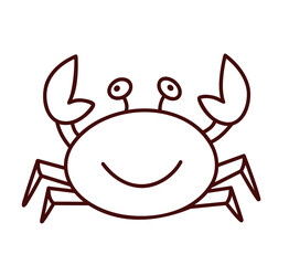 Vector icon crab in outline style, illustration of cartoon crab for children, isolated line art on white background