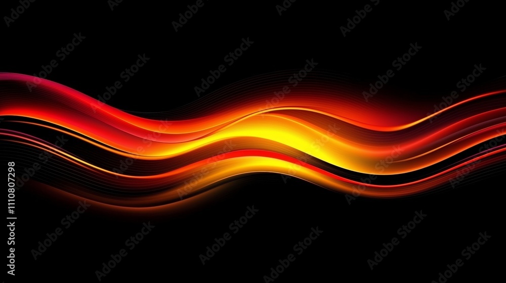 Poster a black background with three different colors of curved shapes.