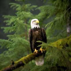 Majestic bald eagle perched on a rocky cliff.  


