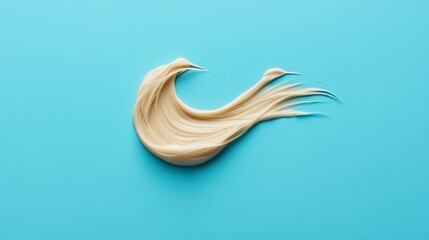 Thick small patch of conditioner in swoosh shape on blue solid background.