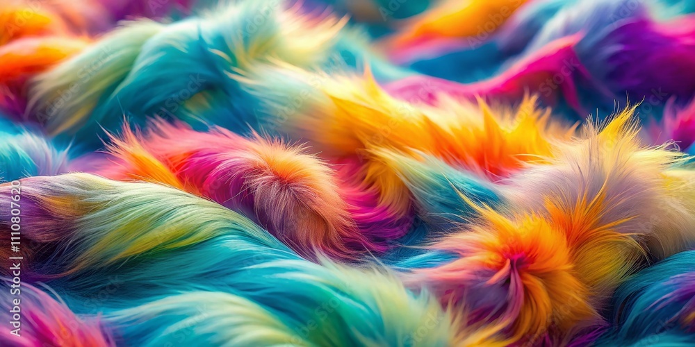 Poster surreal photography of a colorful soft fur abstract background with blurred patterns and dreamy text