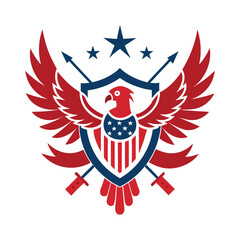 Obraz premium Heraldic Eagle with Shield Emblem - Majestic Vector Illustration for Patriotic and Military Designs