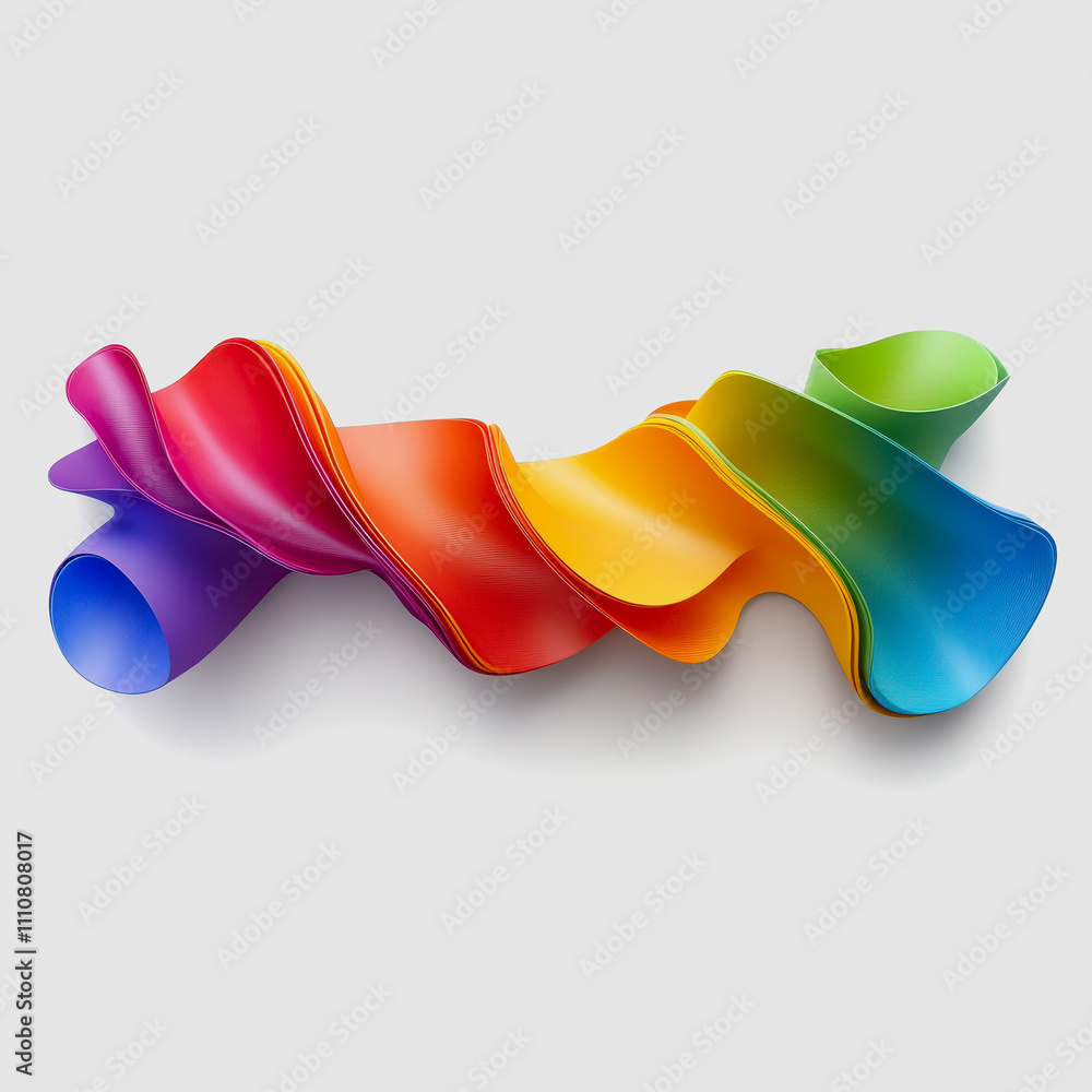 Poster vibrant spectrum of colorful waves in fluid form, showcasing gradient transition from pink to green 