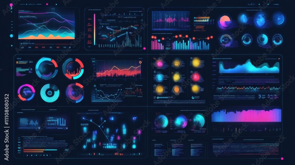 Poster colorful data visualizations and analytics dashboard interface
