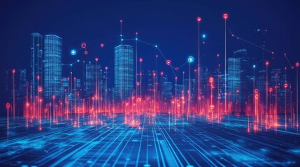 Futuristic Cityscape with Data Visualization and Technology Glow