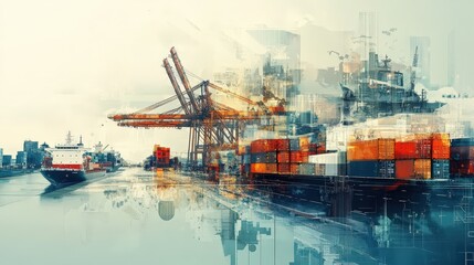 Fototapeta premium An illustration of freight forwarding involving multimodal transportation.