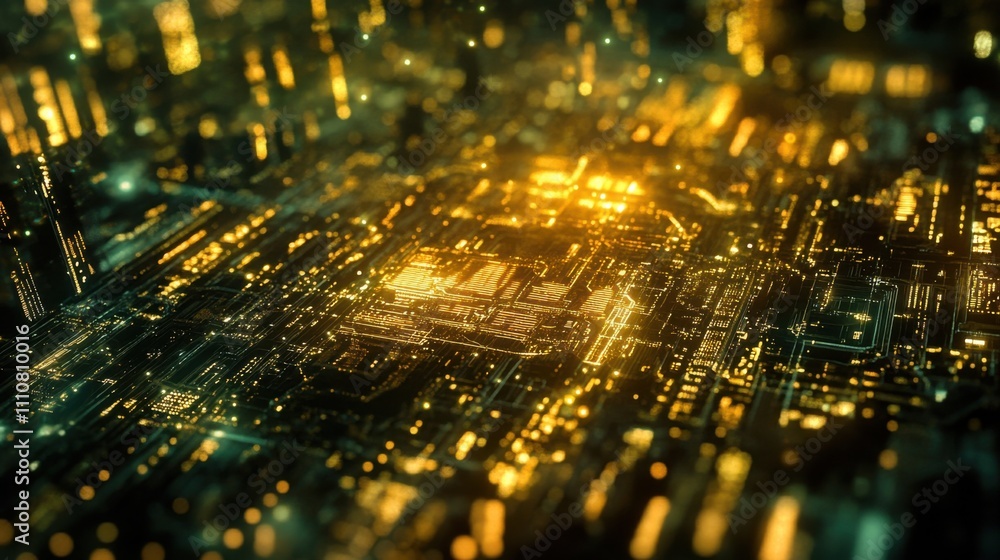 Poster futuristic abstract technology background with golden lights and data