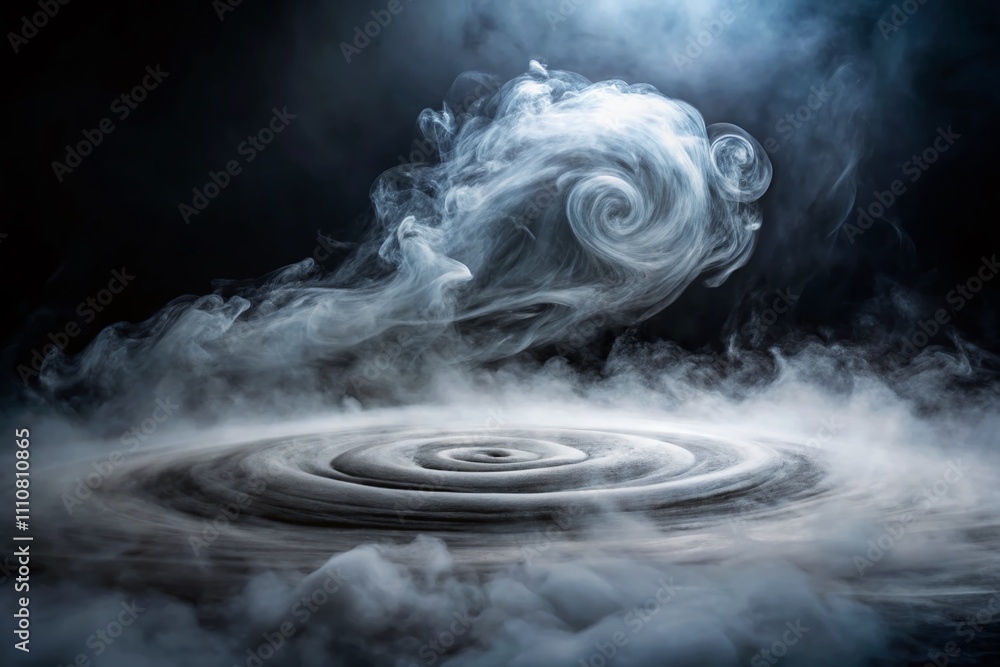 Poster swirling low lying fog on black background creating an ethereal atmosphere with a sense of mystery a
