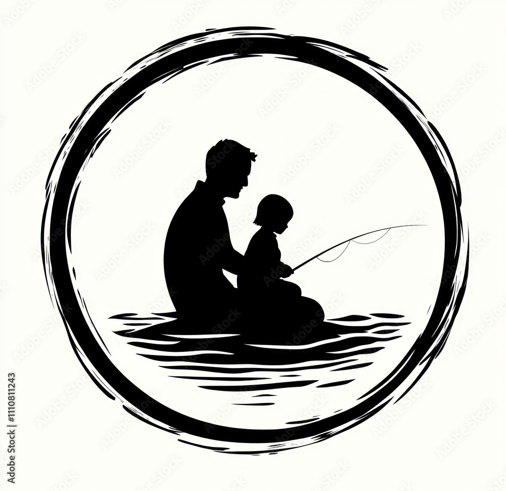Poster here's a possible and keyword list for your stock photo submission.. father and child silhouette fis