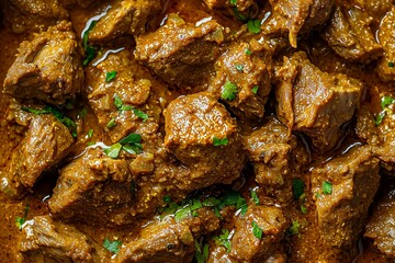 Close-up of a Spicy Indian Goat Stew with Garam Masala. Perfect for Global Cuisine Recipe Blogs.