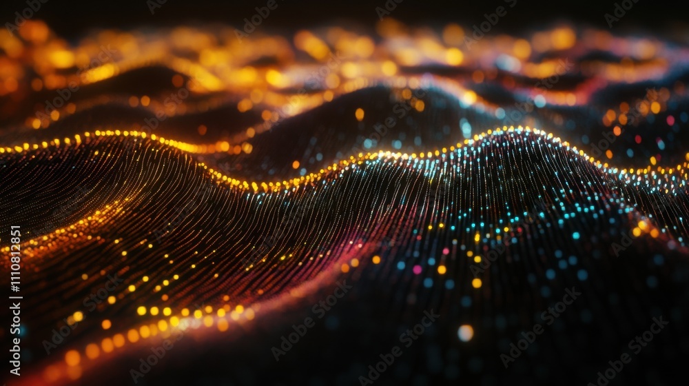 Poster abstract flow of colorful light particles in fluid motion