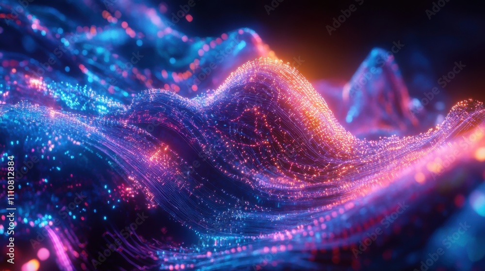 Poster abstract waves of light in vibrant colors and dazzling patterns