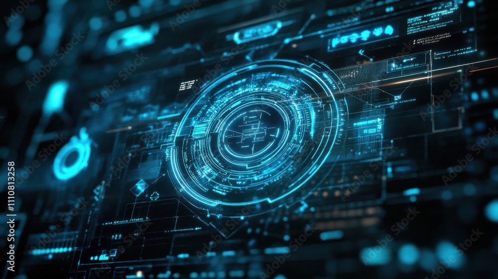 Poster futuristic technology interface with data visualization elements