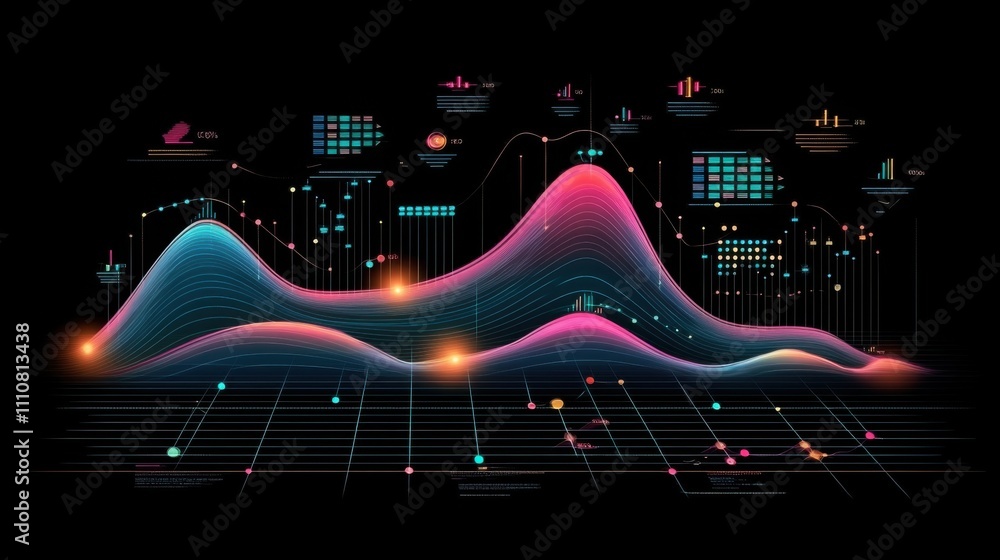 Poster vibrant data visualization with colorful graphs and charts