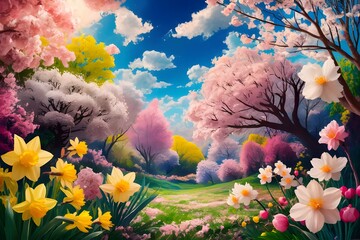 Landscapes trees mountains castles rivers digital illustration digital painting ideal for children's stories and books
