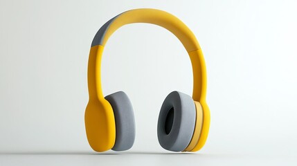 Stylish Yellow and Grey Headphones Music Listening Audio Device