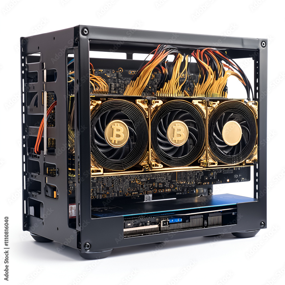 Poster cryptocurrency mining setup home technology showcase modern workspace close-up view innovation in di