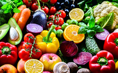 Fresh raw vegetables and fruits