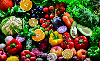Fresh raw vegetables and fruits