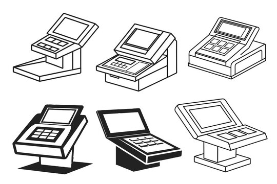 Sale terminal with a digital display vector silhouette line art