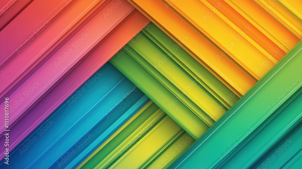 Poster vibrant diagonal rainbow stripes create a dynamic and colorful abstract pattern, ai