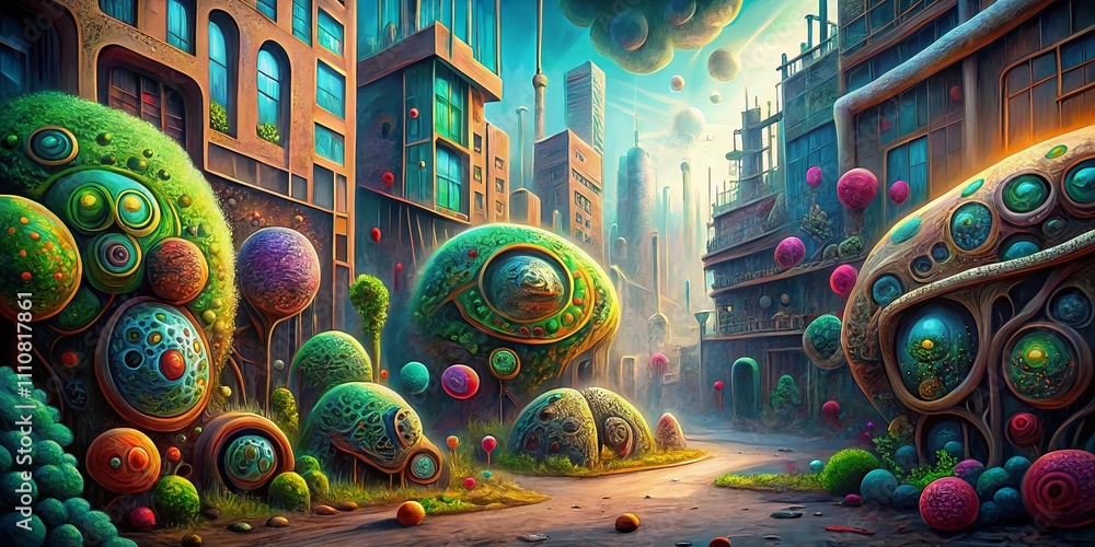 Poster urban exploration of cellular science: a detailed illustration capturing the intricacies of cell str