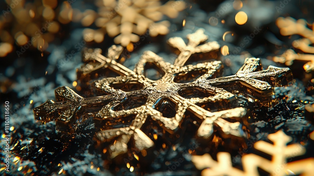 Poster happy holidays in gold letters with a snowflake pattern