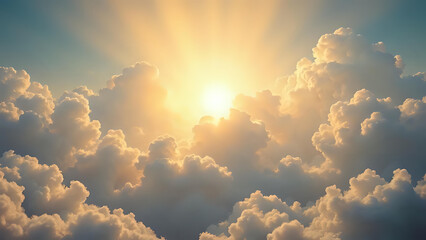 Volumetric cloud in the sky, flaying over cloud with sun light effect. Ai generated