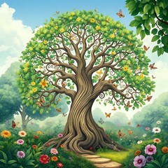 Art Nouveau Tree of Life with Butterflies