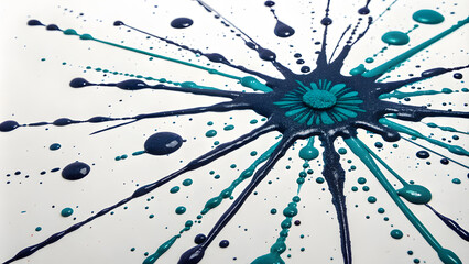 Navy and Teal Ink Splatter in Radial Pattern. Perfect for: Abstract art exhibitions, Modern designs, Energetic branding