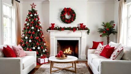 A beautifully adorned Christmas tree stands at the heart of the room, its branches decorated with an array of sparkling ornaments, each one holding cherished memories