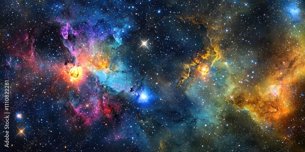 Poster a cosmic event in a distant galaxy, with stars forming, supernovae exploding, and waves of energy ri