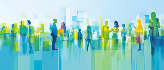 Vibrant Cityscape: Diverse Professionals Networking and Collaborating