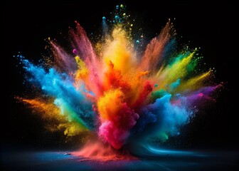 Vibrant Explosion of Colored Powder in Sphere Shape Isolated on Black Background Captured with Tilt-Shift Photography for Abstract Art and Motion Effects