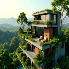 Modern, eco-friendly, green home. Urban greenery, urban ecology