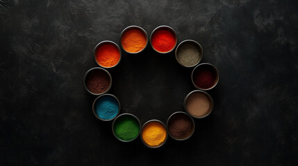Colorful Spice Circle on Dark Slate Background
