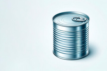 Metal tin can on a light background. Space for text.