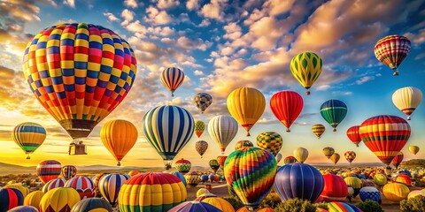 Vibrant Hot Air Balloons Against a Sunny Yellow Sky - A Stunning Display of Joy and Leisure in Long Exposure Photography