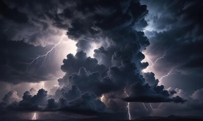 Aerial photography of stormy clouds with lightning illuminating the dark sky, stormy clouds, weather, lightning storms