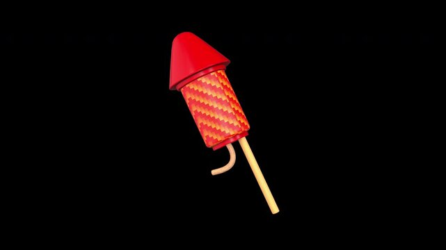 Rocket Firecracker Rotating on a Transparent Background. Seamless Loop. 4K