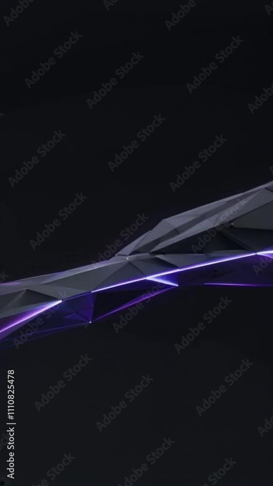 Poster futuristic low-poly gray surface in motion, with glowing rgb light at polygon seams creating depth a